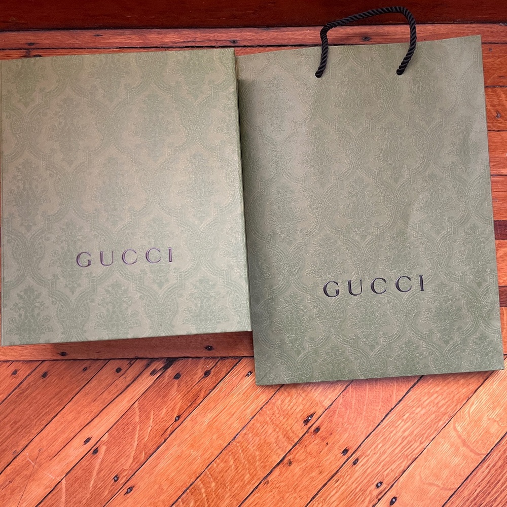 Gucci box and shopping bag